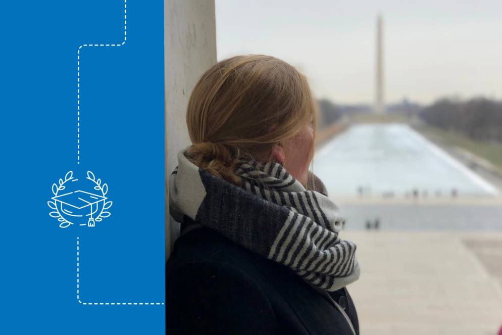 Spiegelberg gazing at the Washington Monument in the nation’s capital.