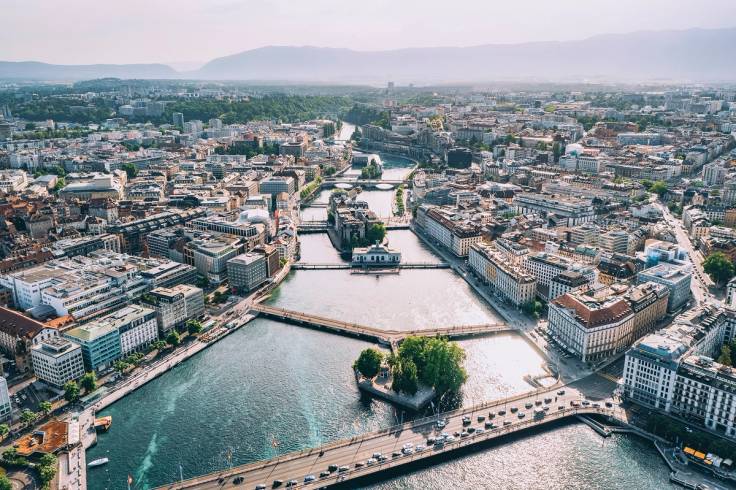 An aerial view of Geneva, Switzerland