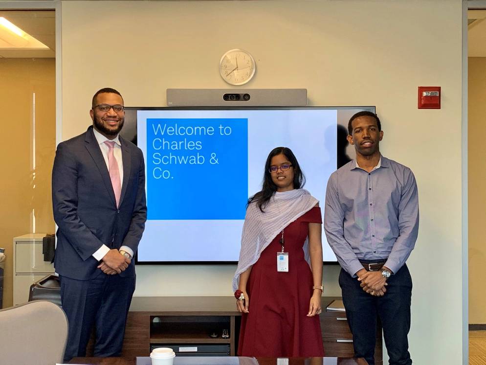 Rollins students attend a presentation at the Charles Schwab offices.