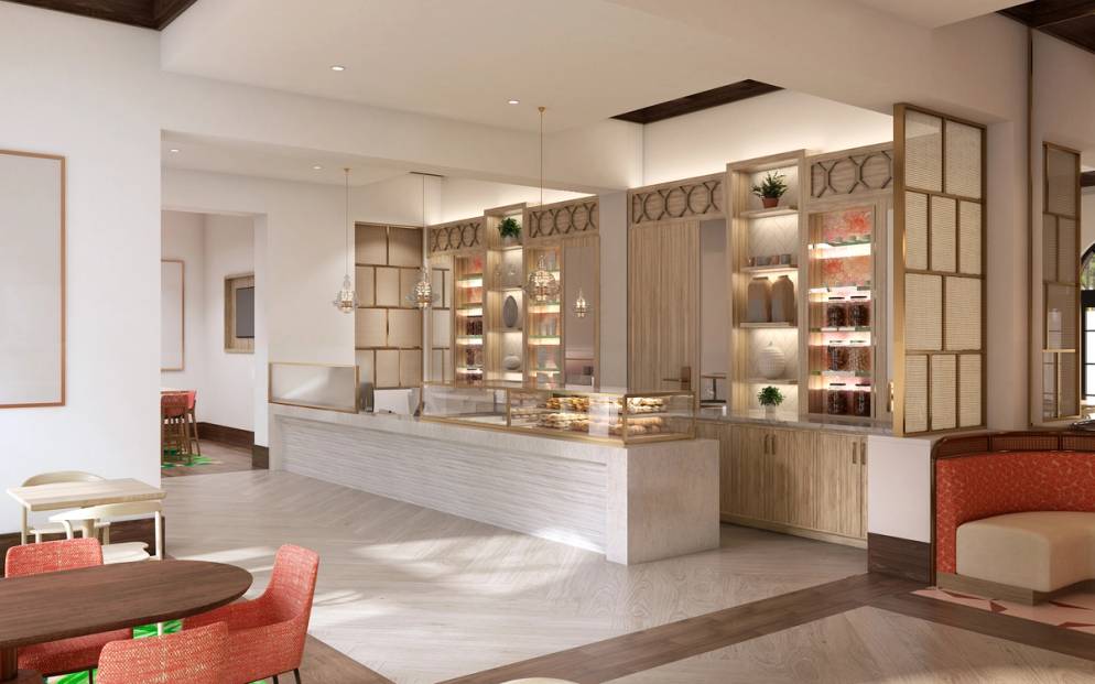 A rendering of the new cafe space in the expanded Alfond Inn.