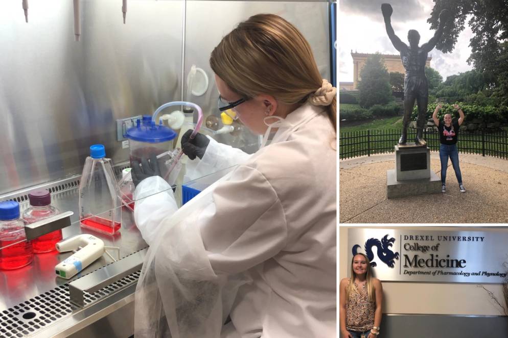 Kimmy Bonar ’21 working in a lab during her internship at Drexel University in Philadelphia.