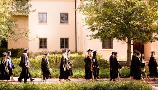 Students in commencement attire.