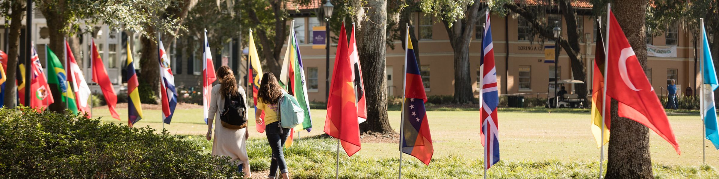 International flags from each country students come to Rollins from.