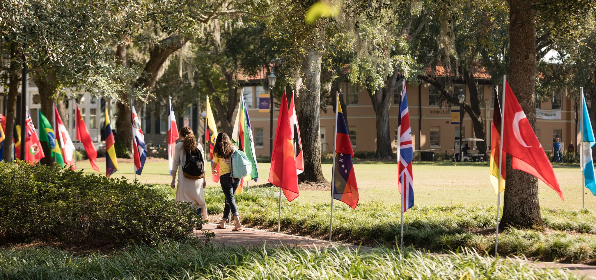 International flags from countries from where students come to Rollins.