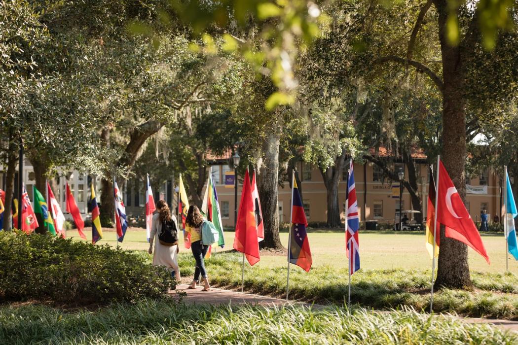 World flags on the Rollins lawn.