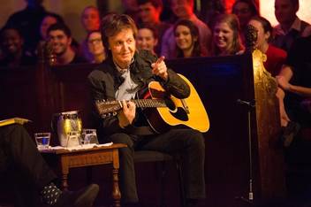 Sir Paul McCartney points to the crowd during a performance at Rollins College.