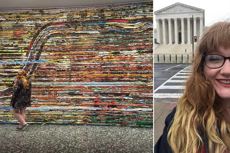 Kalli Joslin ’19 in Washington, D.C. at a mural and in front of the Capitol building.