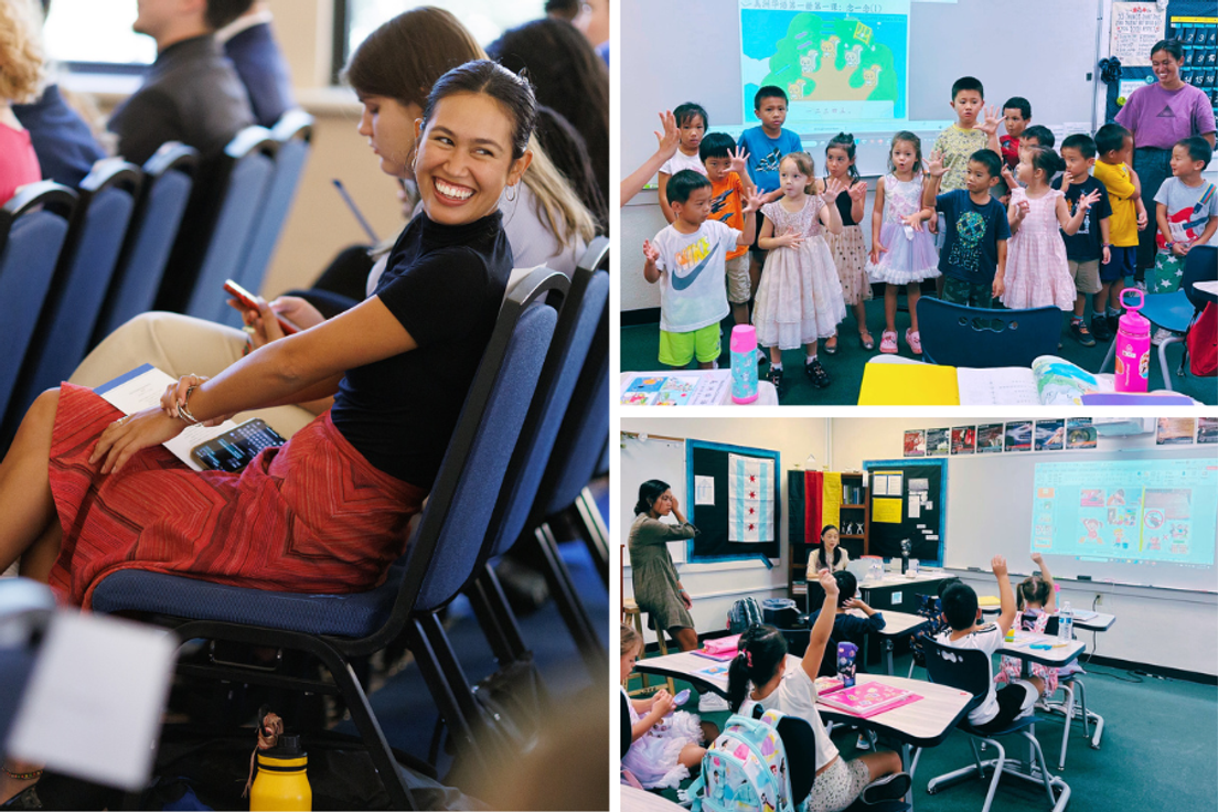 Rollins student Eve Wasil '24 teaching Chinese