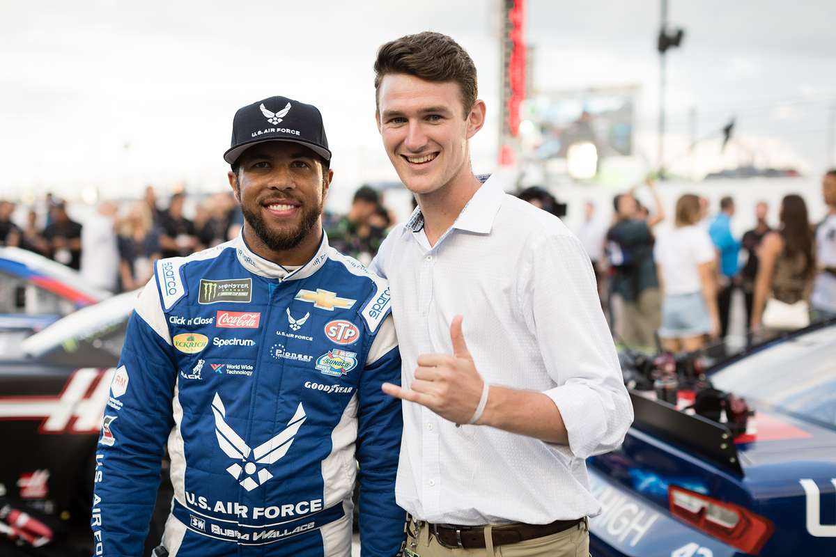 Ryan O’Donnell with one of the professional NASCAR drivers.
