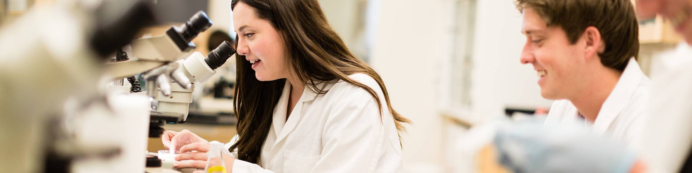 Student working in a lab on biology research.