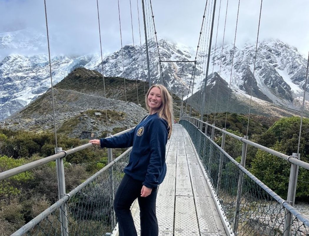 Student on a bridge in New Zealand.