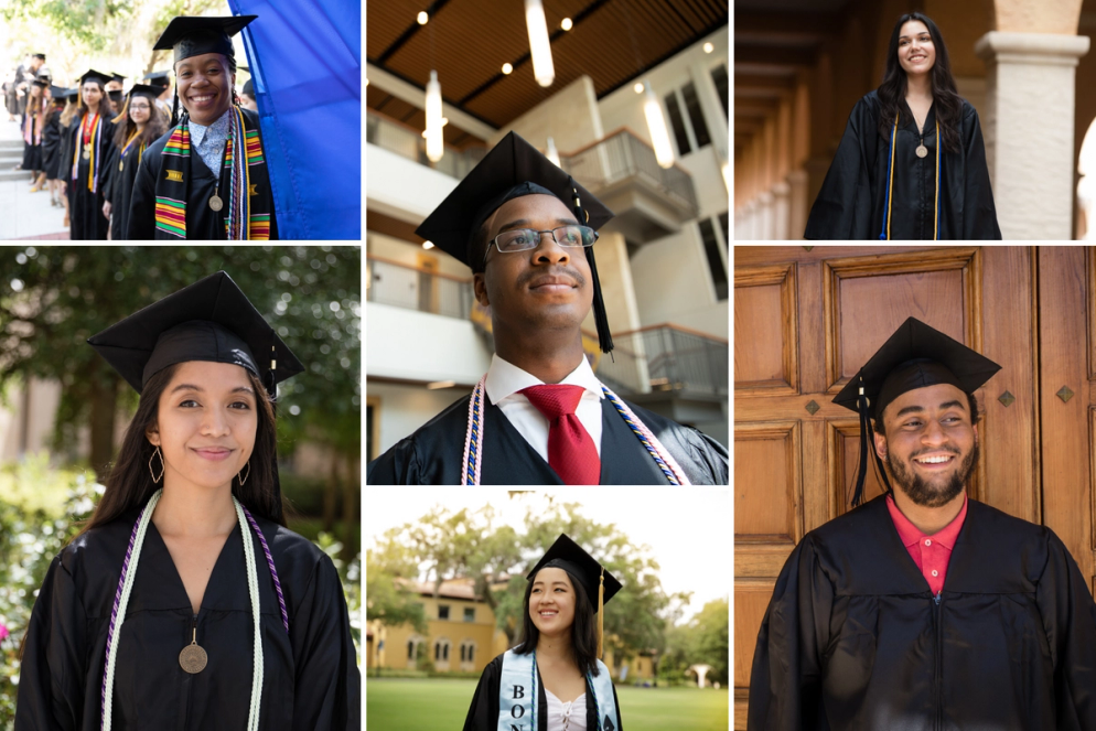 A grid of Rollins students at commencement ceremony