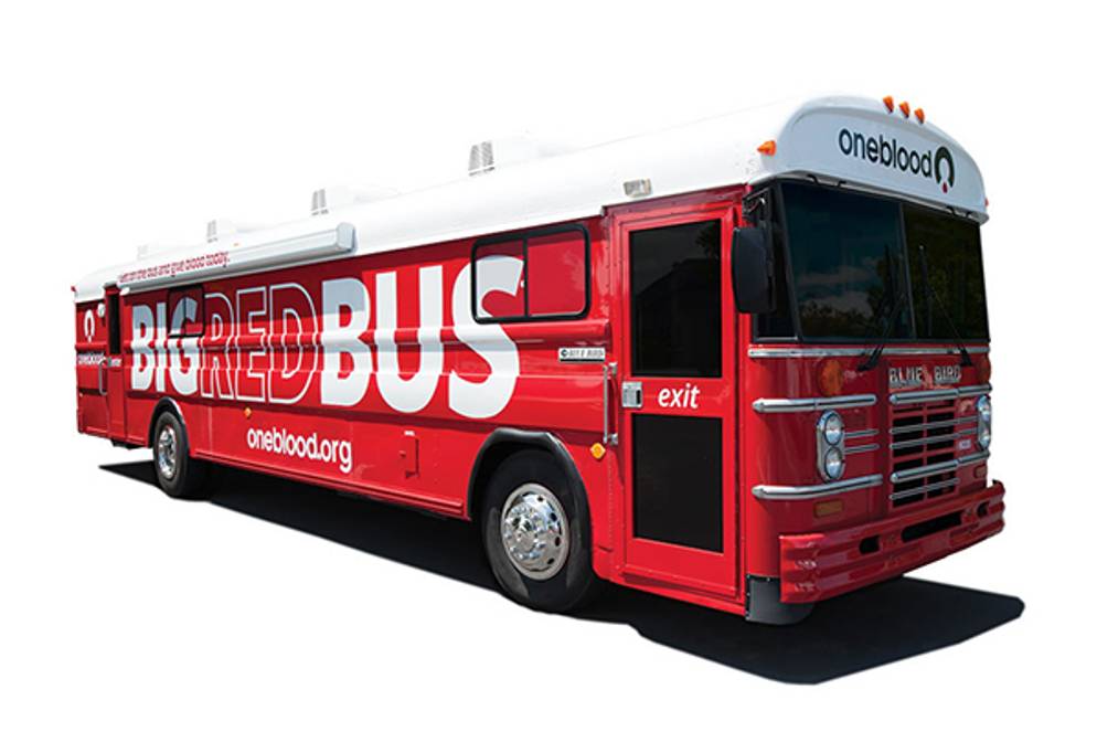A OneBlood Big Red Bus