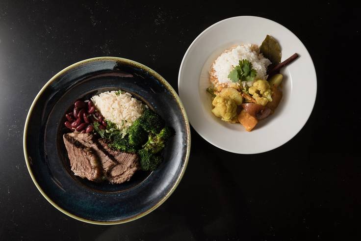 Two plates of food from Rollins Dining Services