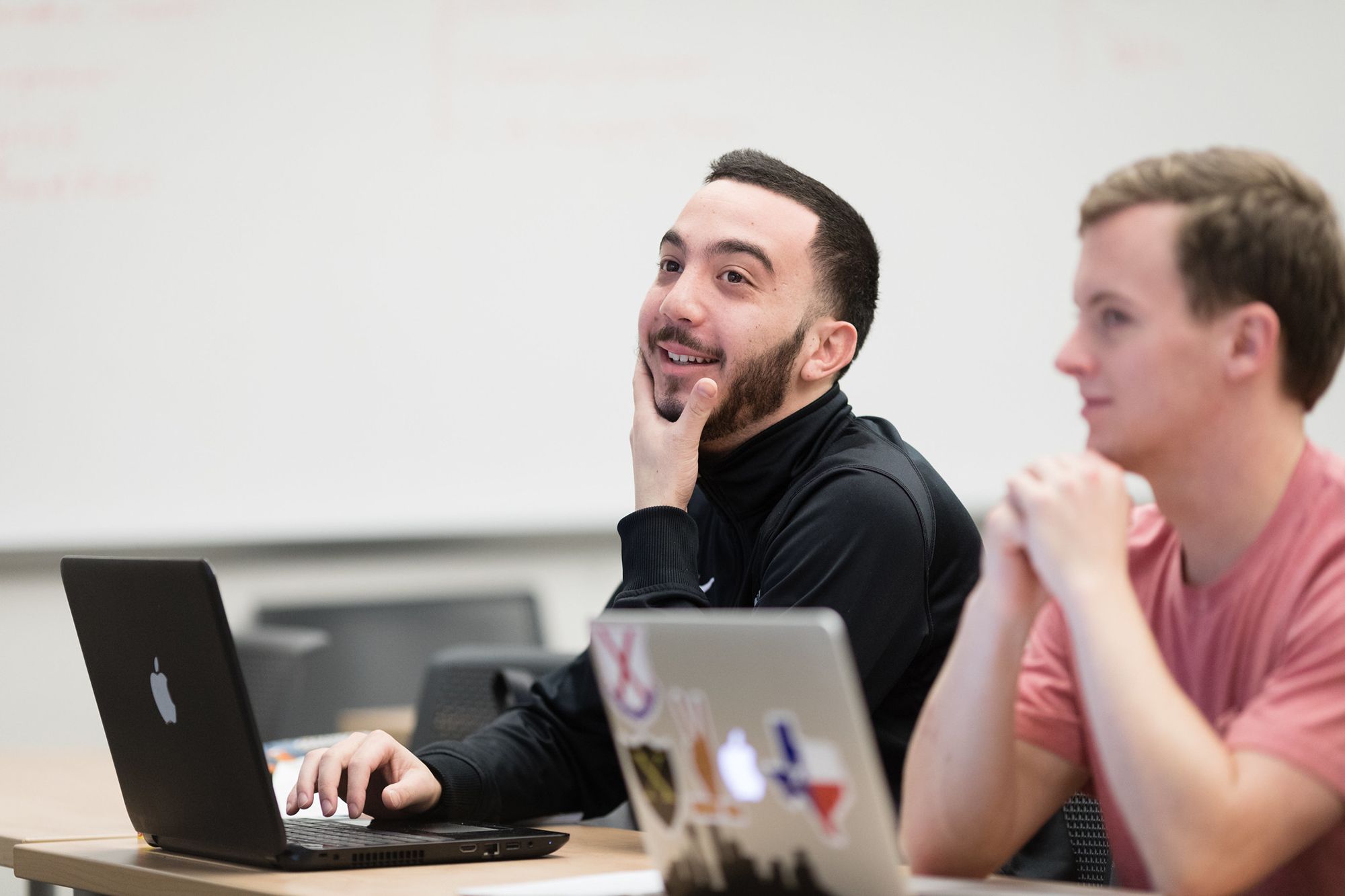 A students listens during a communication studies course.