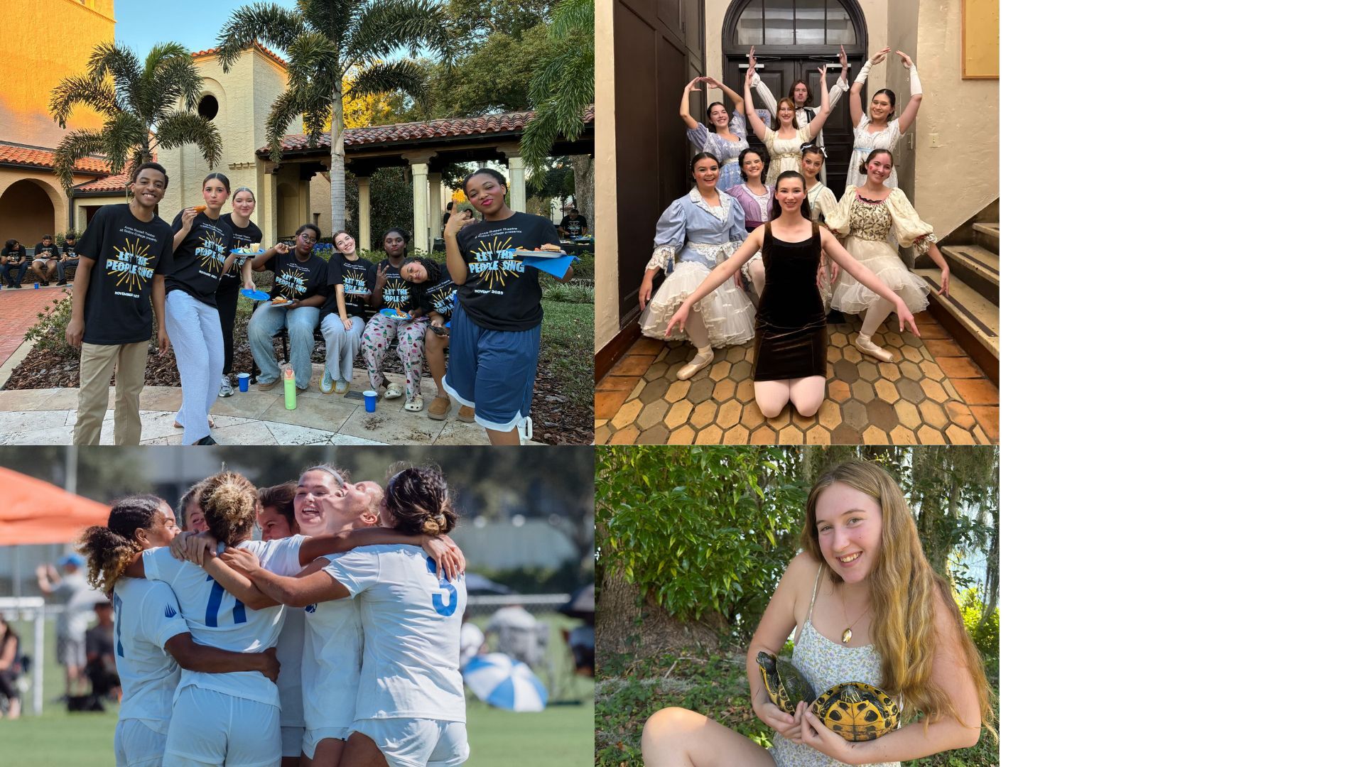 A collage of Rollins College students getting involved in the community.