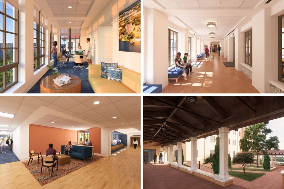 Renderings of student lounges and common areas in East End Neighborhood