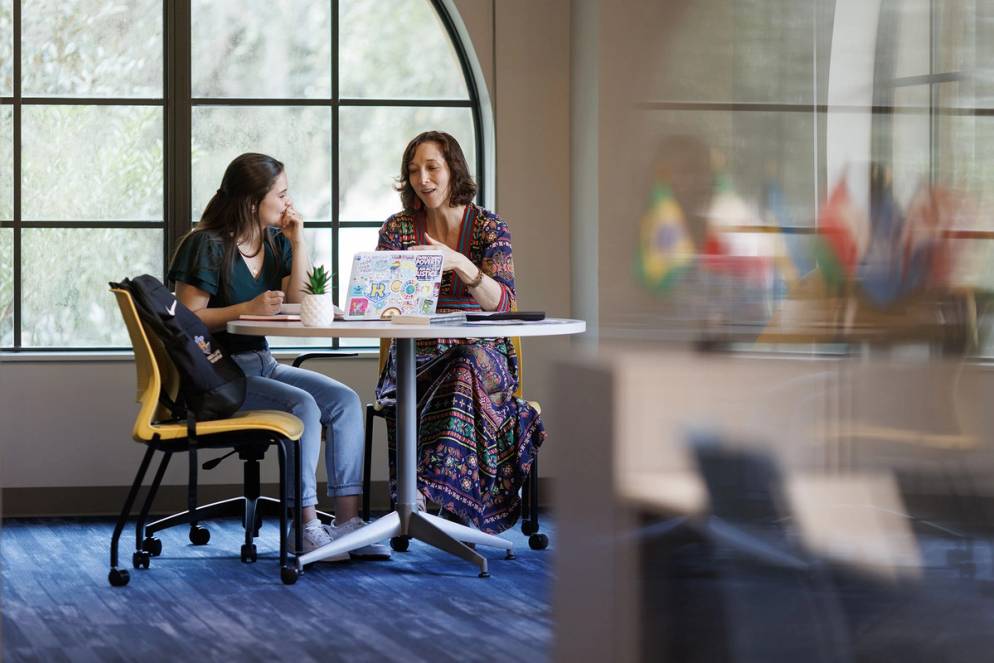 A Rollins student meets with a study abroad advisor.