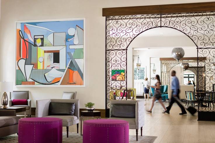 Contemporary art featured in the lobby of The Alfond Inn.