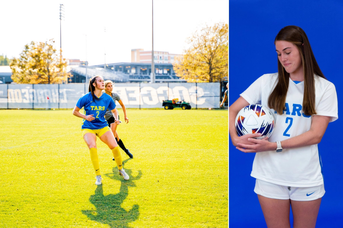 Sarah Skala playing soccer.