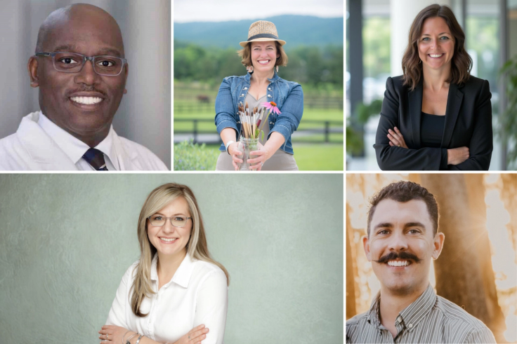 A grid of Rollins alumni headshots.