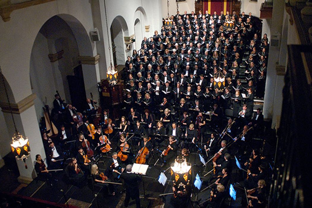 Rollins students perform with Bach Festival artists at the Knowles Memorial Chapel.