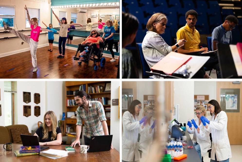 A grid of images of students and faculty engaged in summer student-faculty research