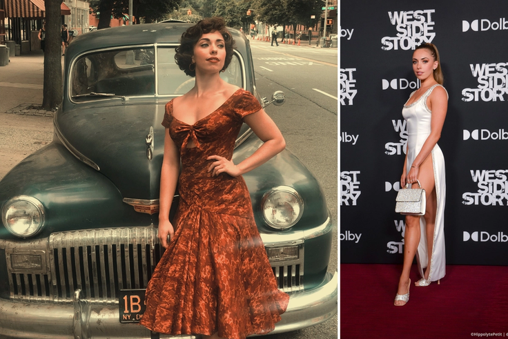 From left: Isabella Ward ’15 as Tere in West Side Story and on the red carpet.