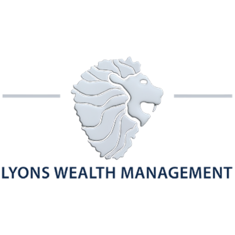 Lyons Wealth Management logo featuring stylized lion head emblem