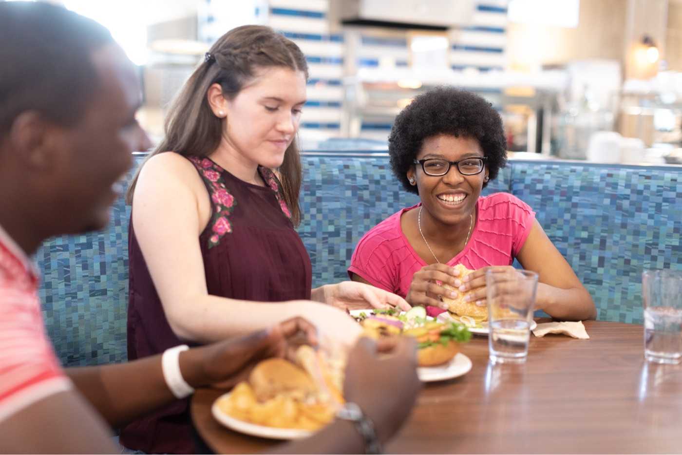 Students enjoy fresh-made food at Rollins' Skillman Dining Hall.