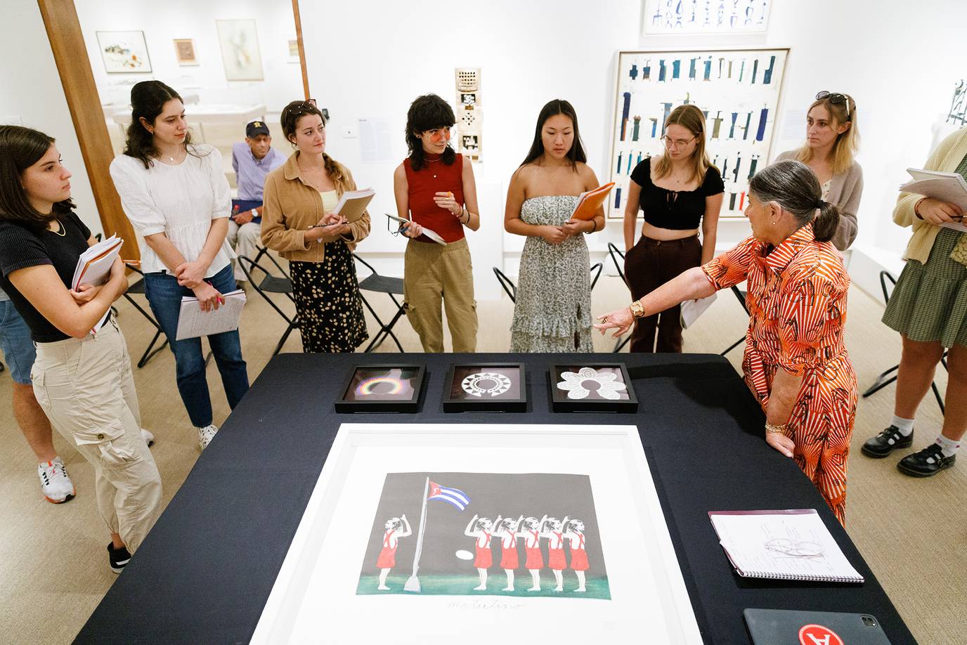 Honorary trustee Barbara Alfond ’68 ’18H sharing some of her favorite pieces from the contemporary art collection with students.