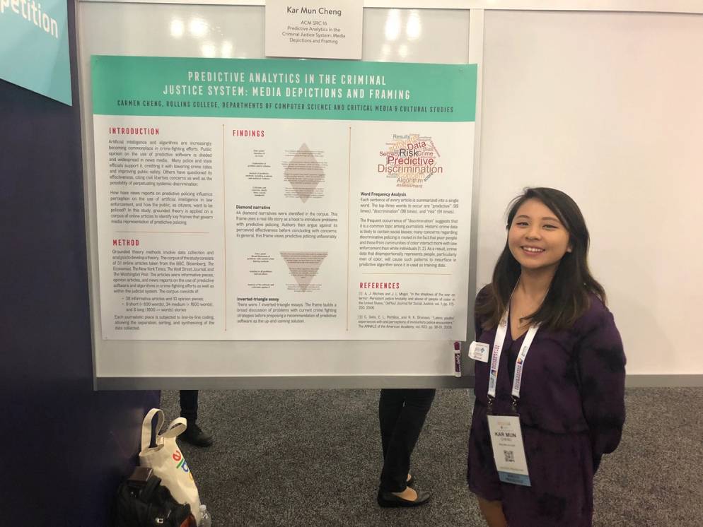 Carmen Cheng ’18 presenting research that combined both of her majors at the Grace Hopper Conference, the world’s largest gathering of women technologists.