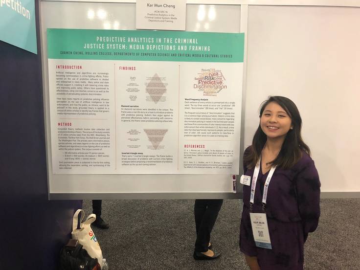 Carmen Cheng ’18 presenting research that combined both of her majors at the Grace Hopper Conference, the world’s largest gathering of women technologists.