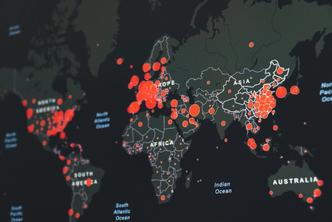 A display of virus hot spots around the world.