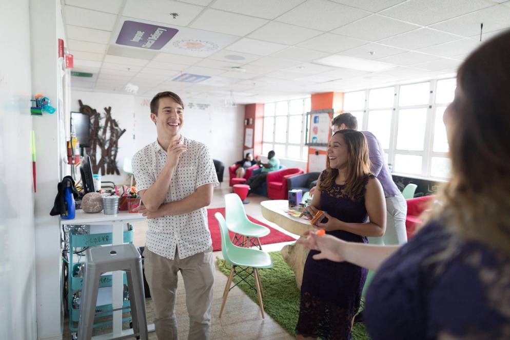 Students brainstorm at the AdventHealth Innovation Lab.