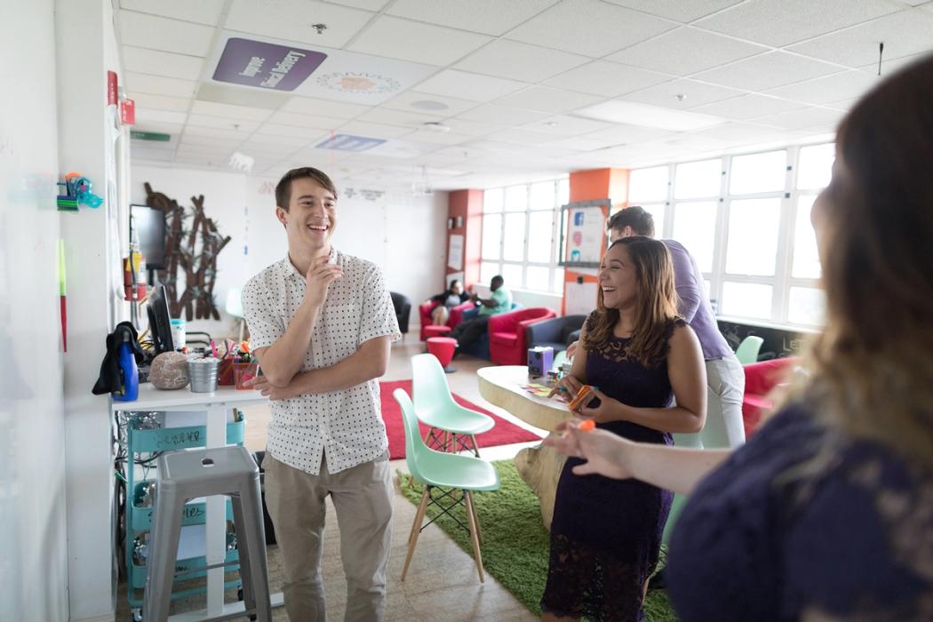 Students brainstorm in the AdventHealth Innovation Lab.