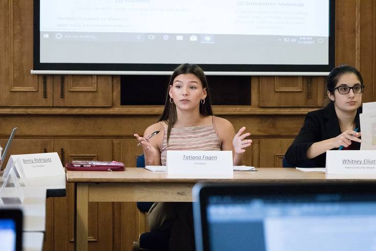 Rollins political science student leads a class conversation