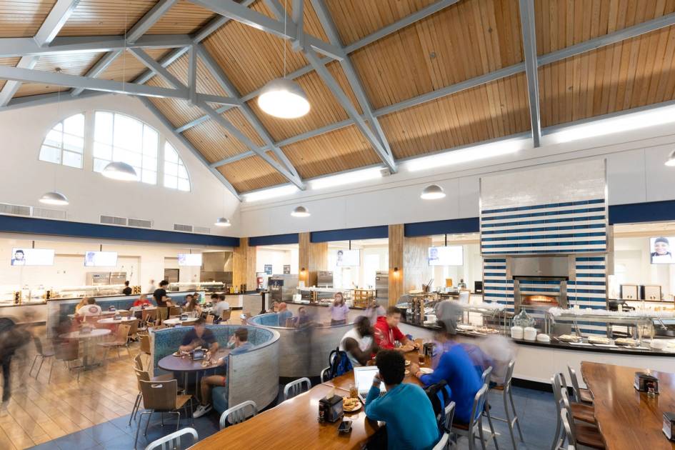 The interior of the Marketplace, campus' main dining hall.