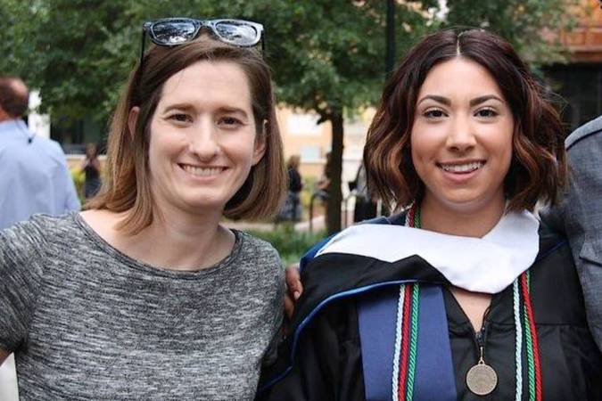 History professor Hannah Ewing and history major Carly A. Quinn ’17 at commencement