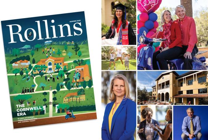 A grid of images from the summer 2025 issue of Rollins magazine