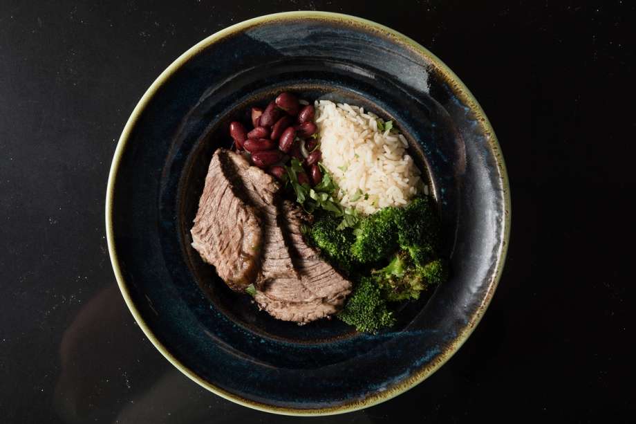 Steak with beans, rice, and broccoli from Rollins’ Skillman Dining Hall.