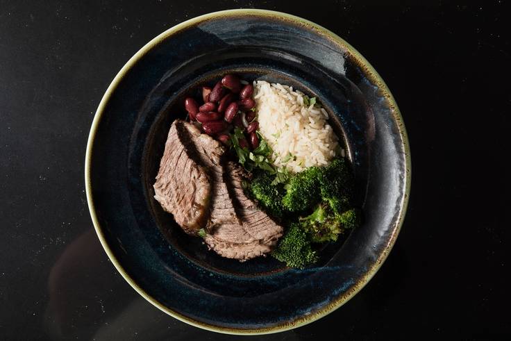 Steak with beans, rice, and broccoli from Rollins’ Skillman Dining Hall.