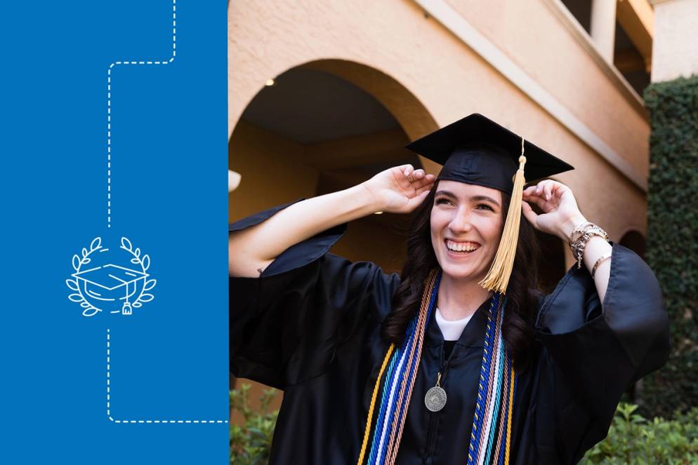 Neny Lairet ’21 in her graduation regalia at commencement.