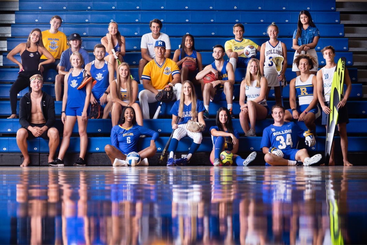 Rollins sports photo of student athletes, one from each sport