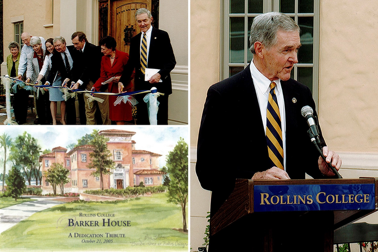 The dedication on campus of the Barker House, named after Frank Barker, where the Rollins president and his family live.