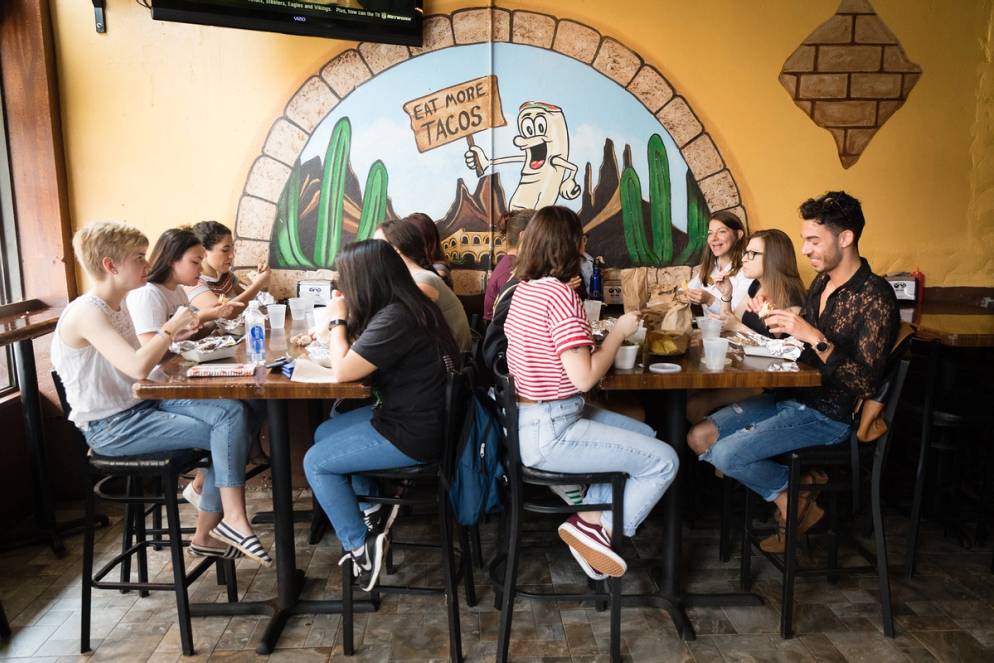 Students eat at Gringos Locos in downtown Orlando.