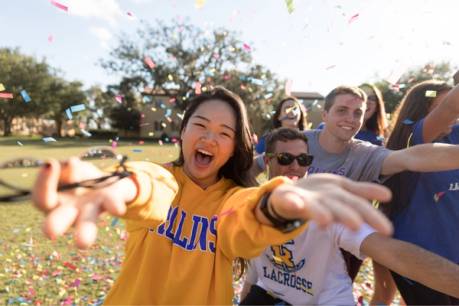 Admitted students celebrating on Mills Lawn.