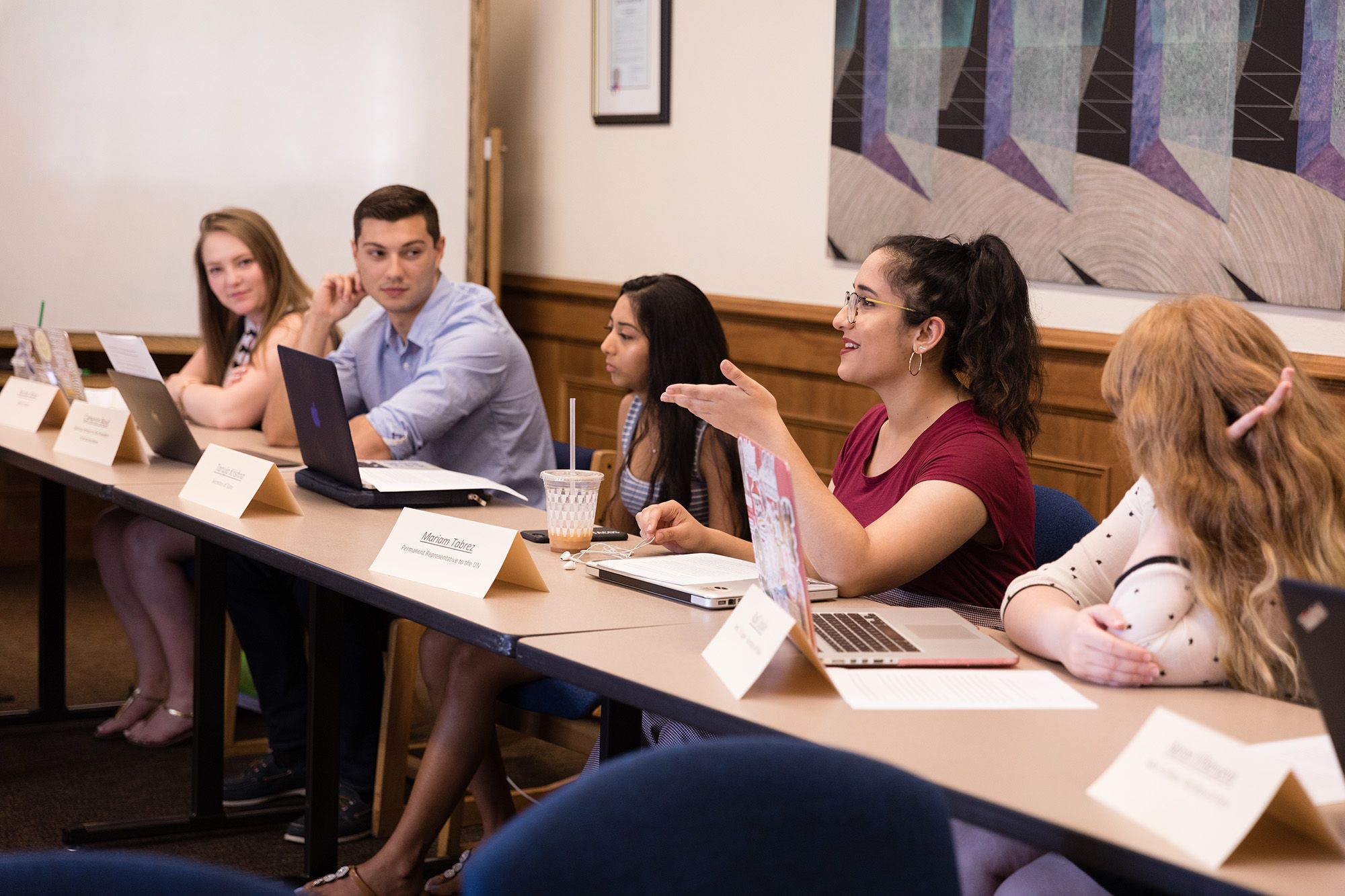 Political science students engage in a Model UN.