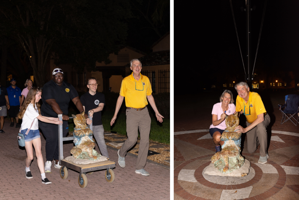 President Cornwell and students rolling our the Fox Statue on Fox Day 2025