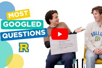 A screenshot of a video about the Most Googled Questions about Rollins College.